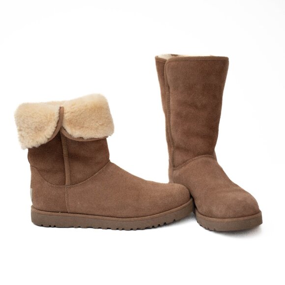 🧸 UGG Classic Tall Boots Womens 6.5 Chestnut Shearling Suede Winter Cozy - Picture 6 of 12